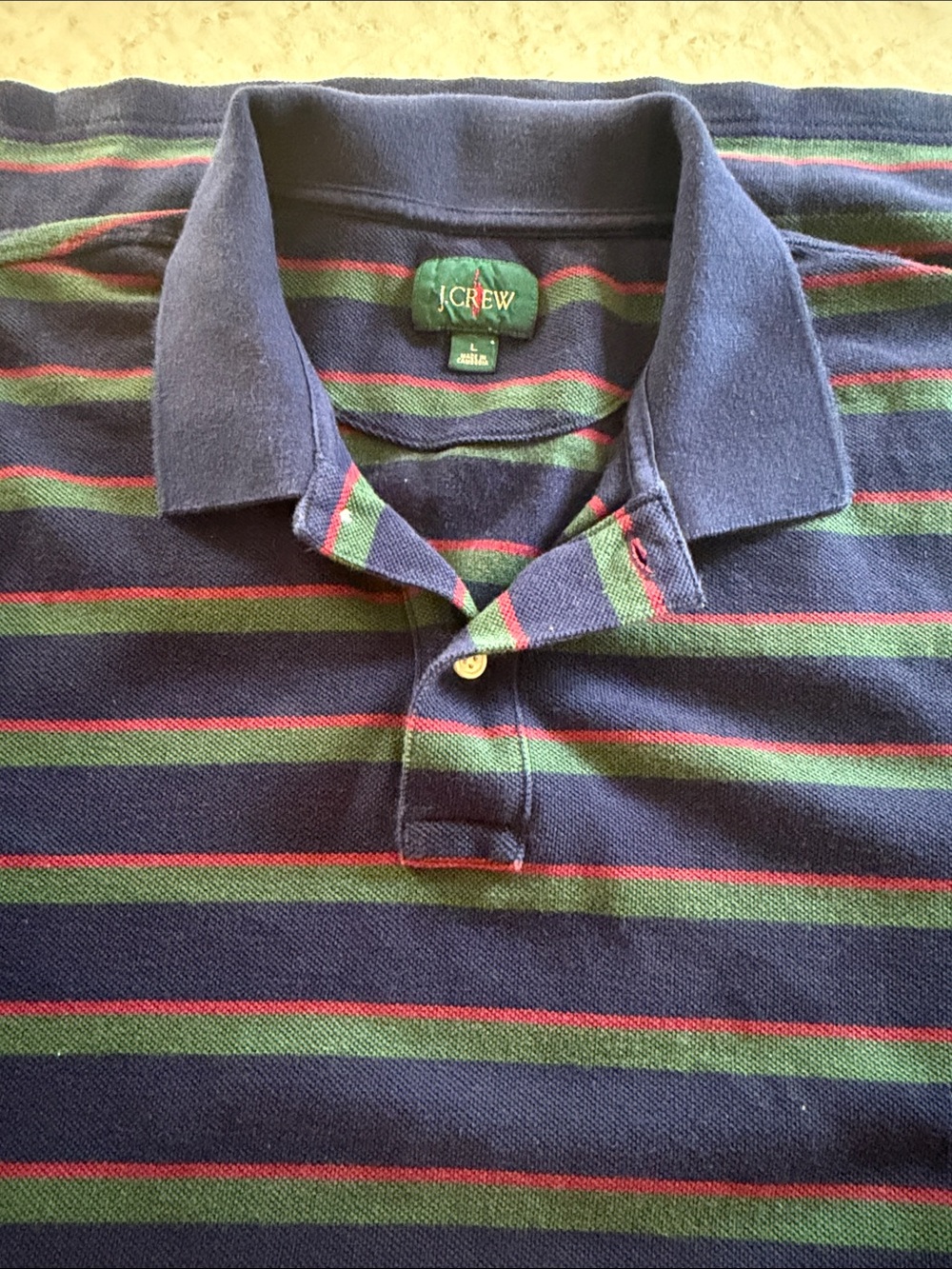 J. Crew Navy Polo with Green and Red Stripe Detail